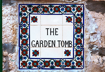 Image showing The Garden Tomb sign in Jerusalem