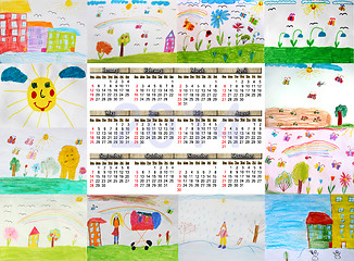 Image showing calendar for 2014 year with children's drawings