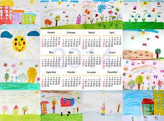 Image showing calendar for 2014 year with children's drawings