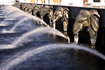 Image showing Elephants water fountain at Hindu temple