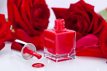 Image showing Elegant red nail varnish in a stylish bottle