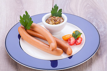 Image showing tasty traditional pork sausages frankfurter snack food