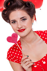 Image showing smiling young attractive girl woman with red lips isolated