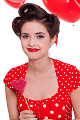Image showing smiling young attractive girl woman with red lips isolated