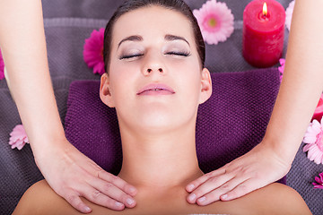 Image showing Woman having a relaxing facial massage