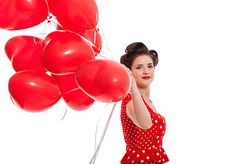 Image showing smiling young attractive girl woman with red lips isolated