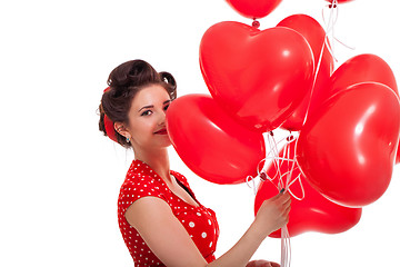 Image showing smiling young attractive girl woman with red lips isolated