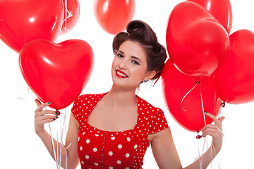 Image showing smiling young attractive girl woman with red lips isolated