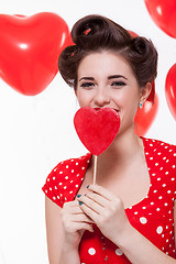 Image showing Beautiful retro woman celebrating Valentines