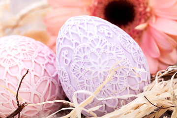 Image showing Beautiful Easter eggs in crocheted covers