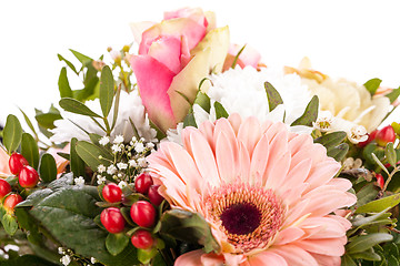 Image showing Bouquet of fresh pink and white flowers