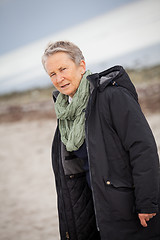 Image showing happy grey-haired elderly woman senior outdoor