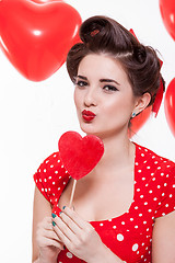 Image showing Beautiful retro woman celebrating Valentines