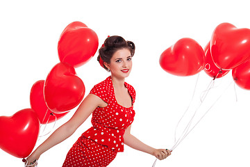 Image showing smiling young attractive girl woman with red lips isolated