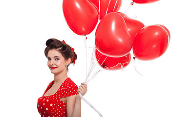 Image showing smiling young attractive girl woman with red lips isolated