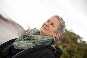 Image showing happy grey-haired elderly woman senior outdoor