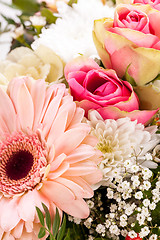 Image showing Bouquet of fresh pink and white flowers