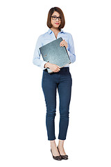 Image showing smiling young business woman with folder portrait