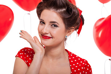 Image showing smiling young attractive girl woman with red lips isolated