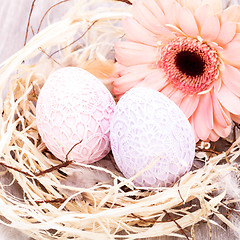 Image showing Beautiful Easter eggs in crocheted covers