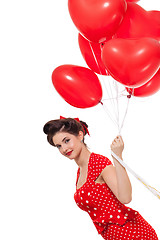 Image showing smiling young attractive girl woman with red lips isolated