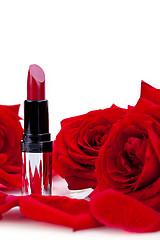 Image showing Sexy red or scarlet lipstick with roses