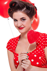 Image showing smiling young attractive girl woman with red lips isolated