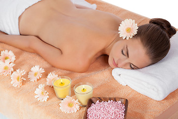 Image showing attractive healthy caucasian woman hot stone massage wellness 