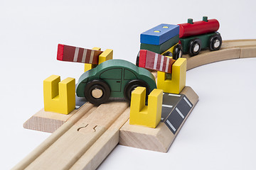 Image showing toy car on railroad crossing