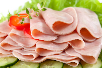 Image showing boiled pork sausages slices