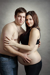 Image showing Loving happy couple, pregnant woman with her husband