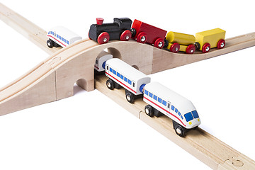 Image showing wooden toy trains on railway
