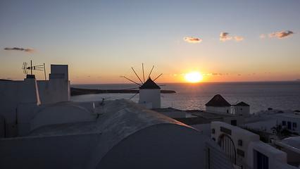 Image showing Beautiful sunset in Oia, Santorini,. Greece