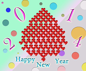 Image showing New Year's fur-tree made from red hearts