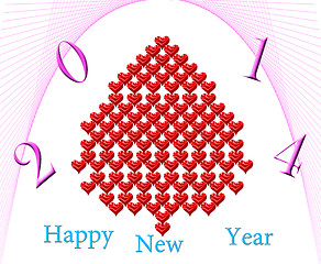 Image showing New Year's fur-tree made from red hearts