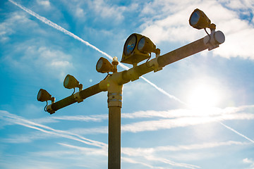 Image showing Runway lights at the airport in sunlight