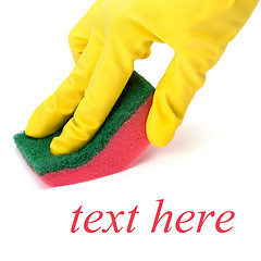 Image showing Hand in yellow glove with sponge