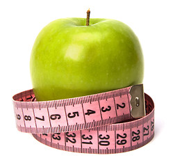 Image showing  tape measure wrapped around the apple isolated on white backgro