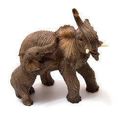 Image showing Ceramics elephant with elephant calf isolated on white backgroun