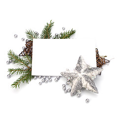 Image showing Christmas decoration with greeting card isolated on white backgr