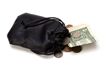 Image showing Money in leather  bag isolated on white  background 