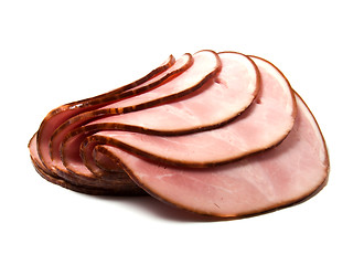 Image showing sliced smoked meat isolated on white background