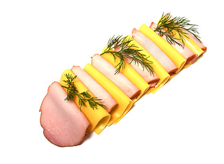 Image showing meat and cheese slices isolated on white 