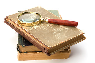 Image showing tattered book stack isolated on white background