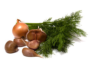 Image showing dill and garlic isolated on white 