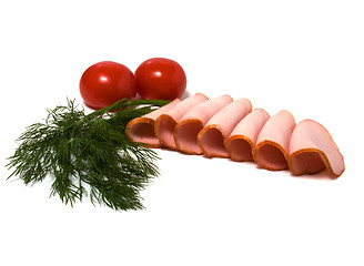 Image showing tomato and  meat  slices isolated on white 