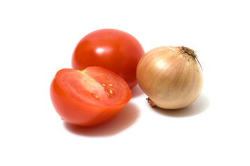 Image showing tomato and onion isolated on white