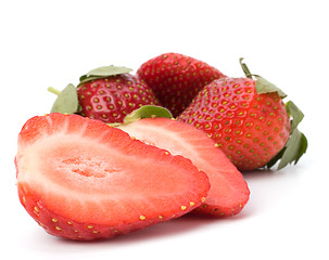Image showing Halved strawberries isolated on white background