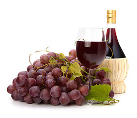 Image showing red wine glass, bottle and grape 