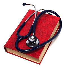 Image showing stethoscope on red book isolated on white background